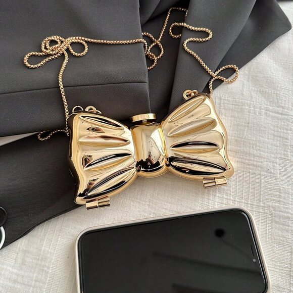 Gold Glamorous Women's Bowknot Mini Evening Bag - Picture 2 of 10
